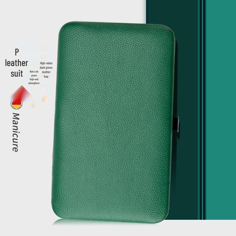 24-Piece Professional Dark Green Manicure Set with Nail Clippers & Scissors