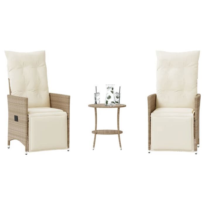 VidaXL Ensemble de bistro 3 pcs avec coussins beige résine tressée 365676