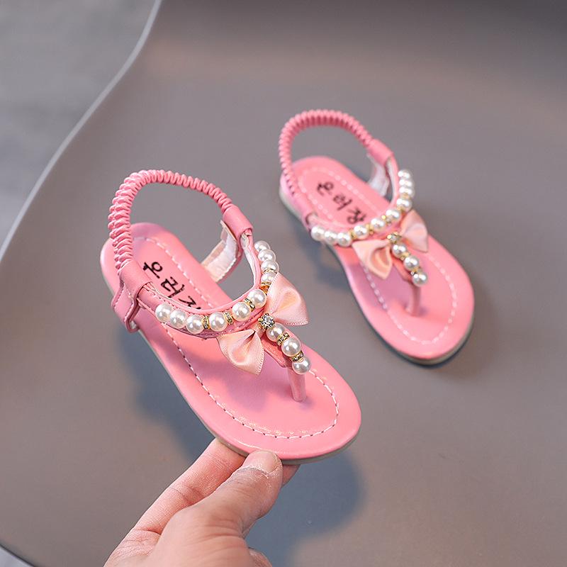2023 Summer Korean Style Soft Sole Non-Slip Beaded Princess Sandals for Girls