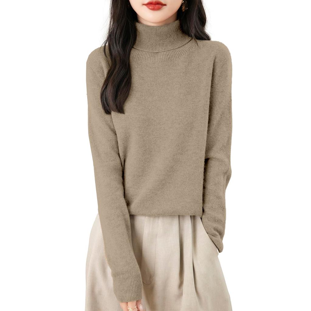 Women's Fashion Turtleneck Pullover Long Sleeve Loose Bottom Knit Sweater