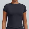 High-Stretch Seamless Nylon Yoga T-Shirt: Moisture-Wicking, Tight-Fit, Hip-Length Short Sleeve