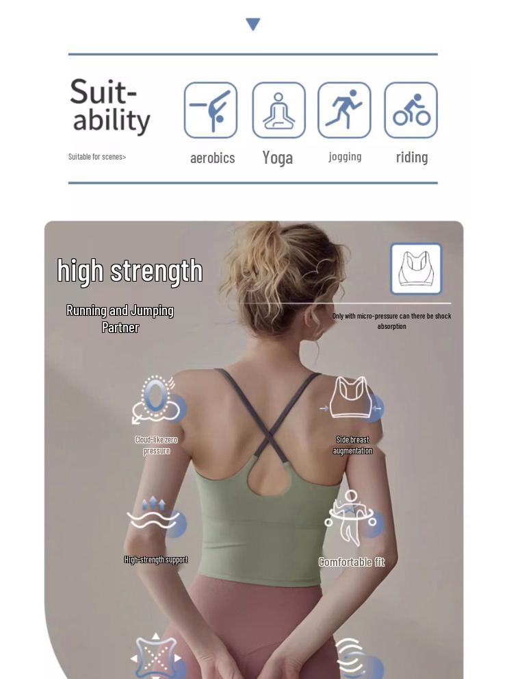 Women's Shockproof Push-Up Strappy Sports Bra - Color Block, Anti-Exposure, Perfect for Spring/Summer Fitness, Running, and Yoga.