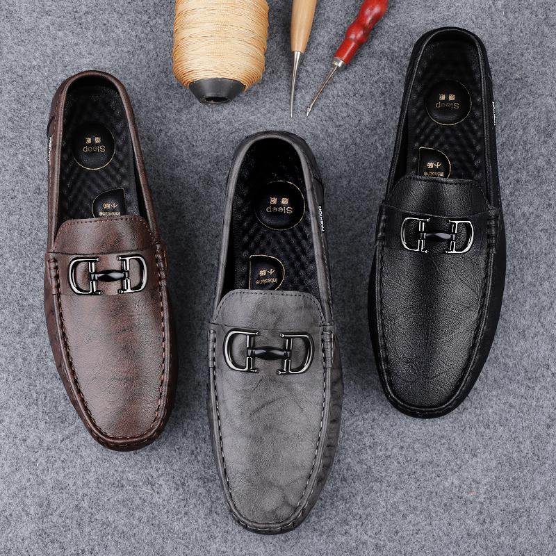Light Luxury Leather Trend Feet Men's Casual Leather Shoes Cowhide Soft Sole Men's Loafers Office Business Wedding Shoes