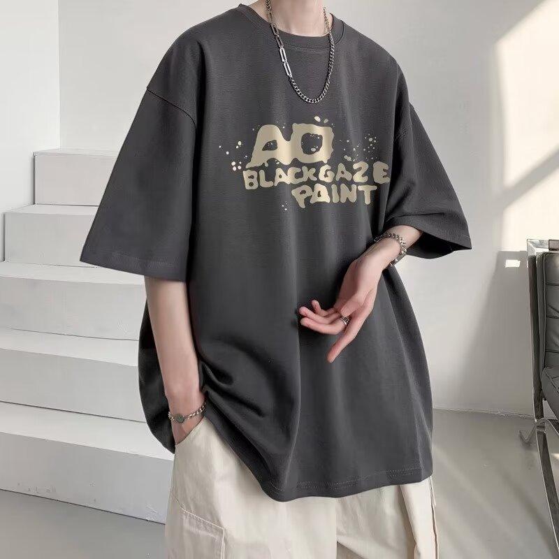 

Новая летняя футболка с короткими рукавами для мужчин, тренд в корейском стиле, простой топ с короткими рукавами, свободная повседневная брендовая футболка в гонконгском стиле 5XL темно-серого