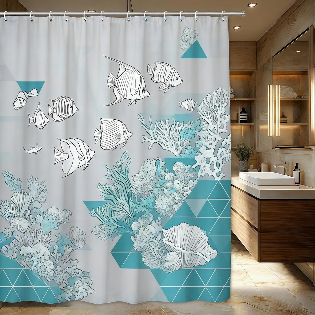Glowing Purple Jellyfish Deep Sea Coral Oil Painting Waterproof Shower Curtain for Bathroom Decor