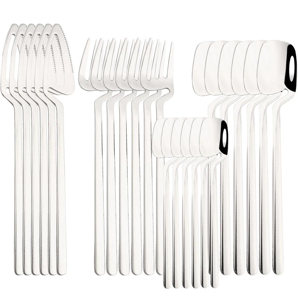 24Pcs Dinnerware Cutlery Set 304 Stainless Steel Dinner Knife Fork Spoon Black Matte Kitchen Flatware Tableware Party Set