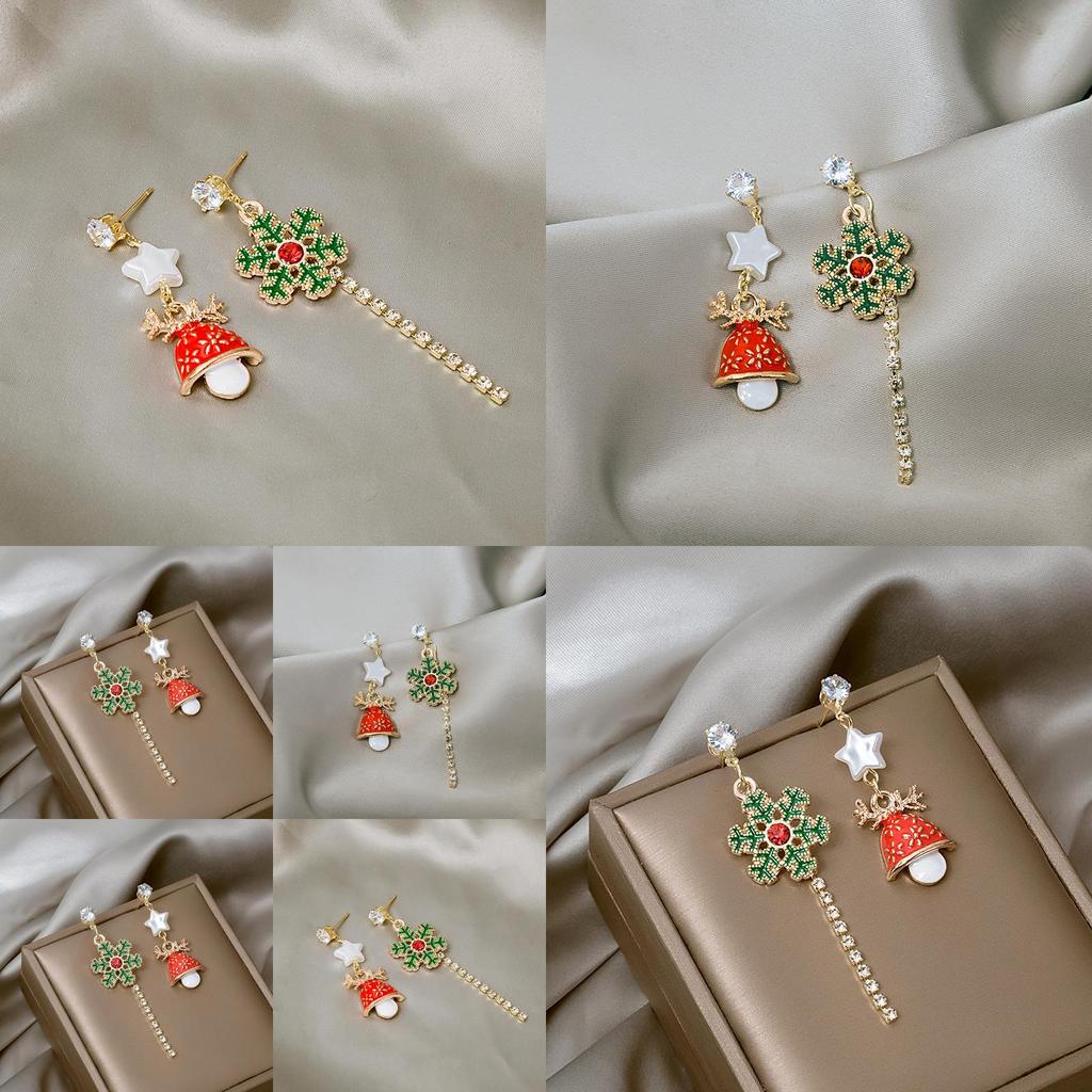 Seasonal Snowflake Elk Long Earrings With Electroplated Finish For Festive Womens Jewelry