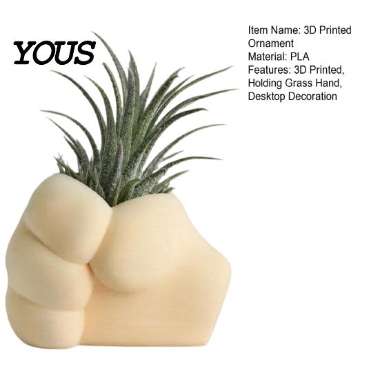Holding Grass Hand Statue 3D Printed Decoration, Fist-Shaped Planter Pot Ornament Decoration for Home Office Desk Decor, Humorous Gift Sculpture