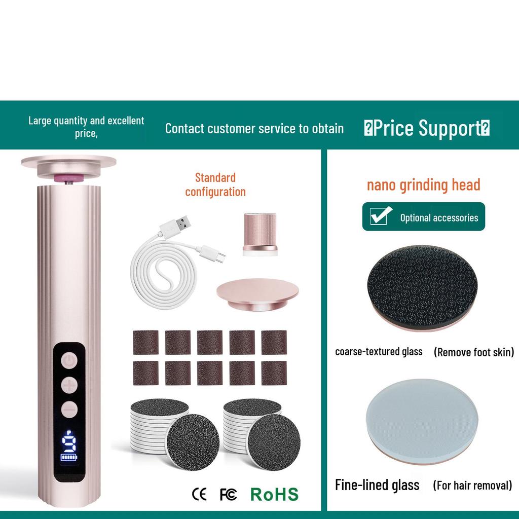 Rechargeable Electric Foot Scrubber & Grinder with Screen Display - Dual Function Pedicure/Manicure Tool with New Metal Body