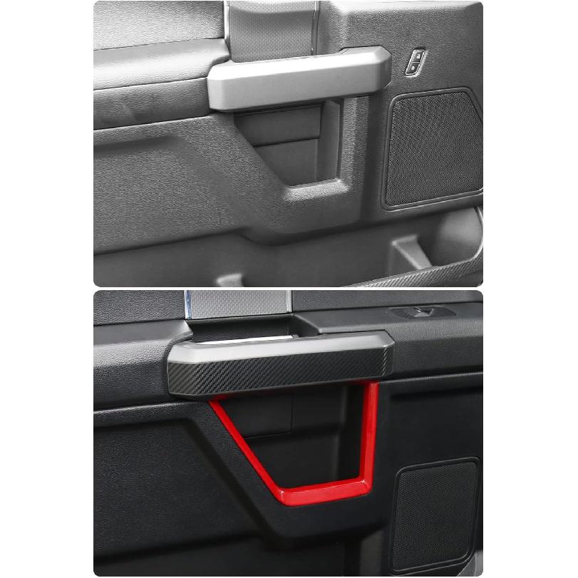 ABS Red Full Interior Decorative Cover Trim Sticker Compatible with Ford F150 2015-2020 (4pcs/Set Inner Door Handle Under Decorative Strip)