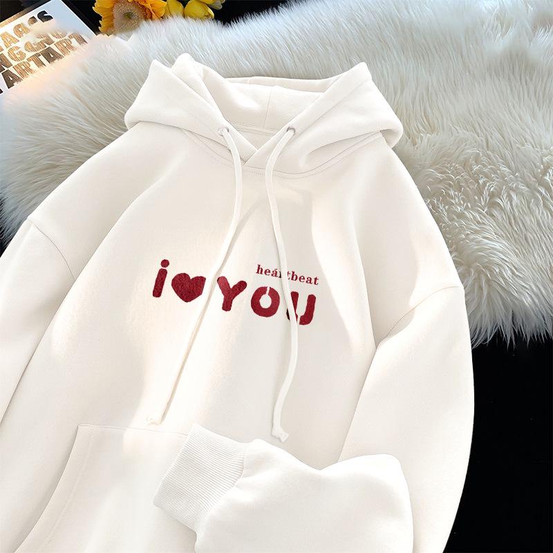 

Women s Korean-Style Fleece-Lined Hoodie - Milky Fufu, Loose Fit, Skin-Whitening Effect, Ideal for Autumn/Winter M (Up to 115 lbs)