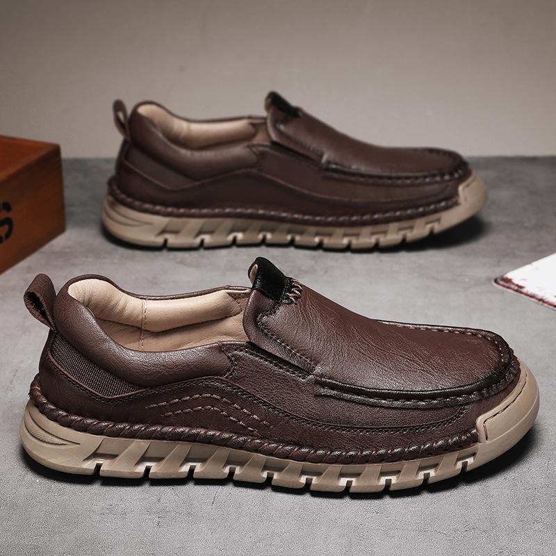 Fashion Spring and summer new breathable cowhide men's shoes, anti slip and wear-resistant loafers, comfortable and casual sports shoes