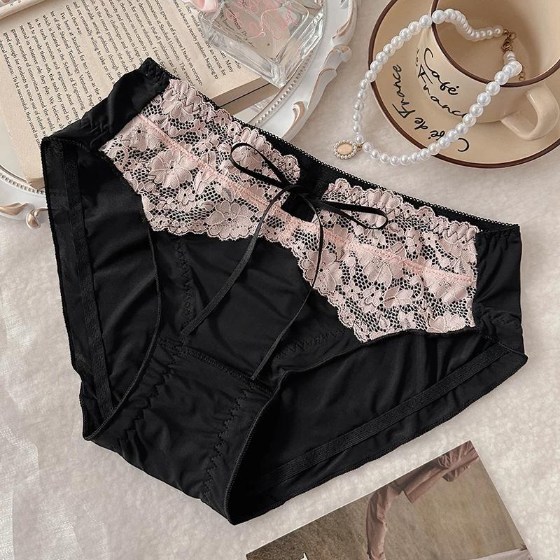 

New French Lace Sexy Plus Size Panties for Women Cotton Gusset Non Wedgie Triangle Underwear XXL чёрный