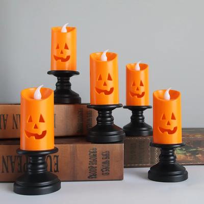 Halloween Pumpkin LED Lights Orange Flameless Candles Realistic Flickering Table Centerpiece Decor Safe Battery Party Essential