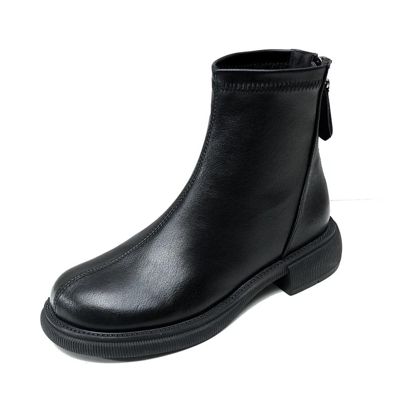Fashion Round Toe Mid Heel Short Boots for Women Shoes Autumn/winter with/Without Plush Rear Zipper Soft Sole Slim Boot Zapatos Mujer