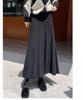 Women's Black High-Waist A-Line Woolen Skirt - Ribbed, Thickened, Autumn/Winter Casual Skirt