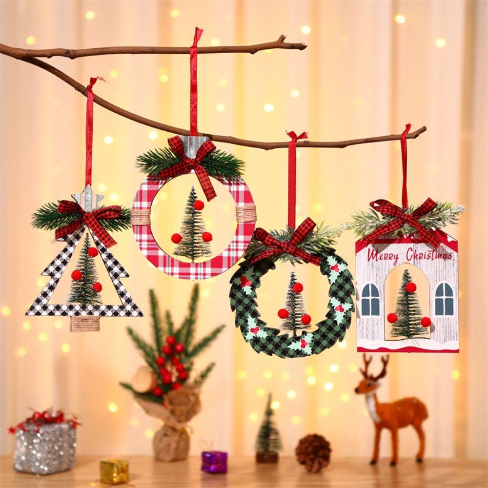 Round Christmas Decoration Square Christmas Wooden Pendant Cute   New Year