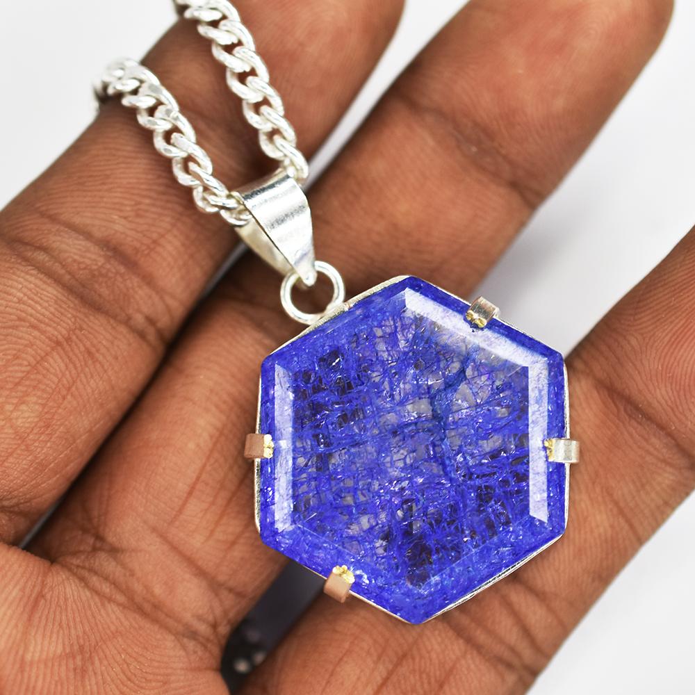 Natural Purple Tanzanite Fancy 70 Ct 925 CERTIFIED Sterling Silver Pendant Gems MY.PD-158-NS