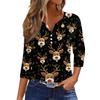 Damenmode Lässig Halloween Bedruckt V-Ausschnitt Kurzarm Zierknopf Dreiviertelarm T-Shirt Top