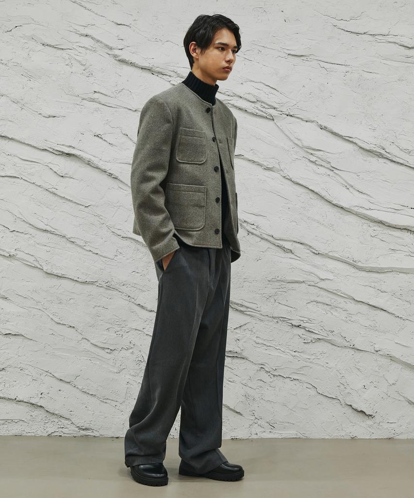SIGNATURE Wool-Like No-Tuck Wide-Fit Slacks [Gray]