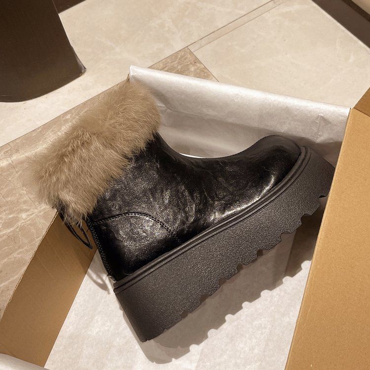 Skinny winter thick-soled casual height-increasing annual short boots round head thin boots simple fluffy cotton shoes