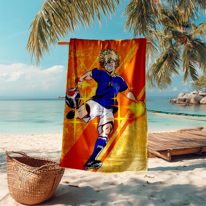 1pc Soccer Player Action Cartoon Quick Dry Microfiber Bath Towel for Swimming Surfing Camping Unisex Holiday. SJT720179