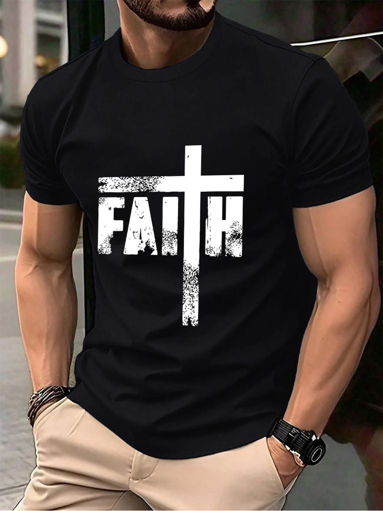 Faith The Cross Printed Cotton TShirts Mens Summer Short Sleeve Comfortable T Shirt Soft Oversized ONeck Tops Basic Clothes