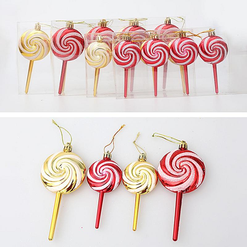4pcs Christmas Tree Decoration Ornament Simulated Colorful Lollipop Red Golden Candy Cane Xmas Tree Pendant Home Xmas Decor 2025