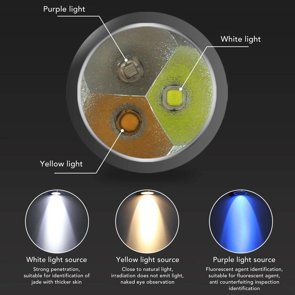 Appraisal Light 3 Light Source Stepless Dimming LED Identification Flashlight for Jewelry