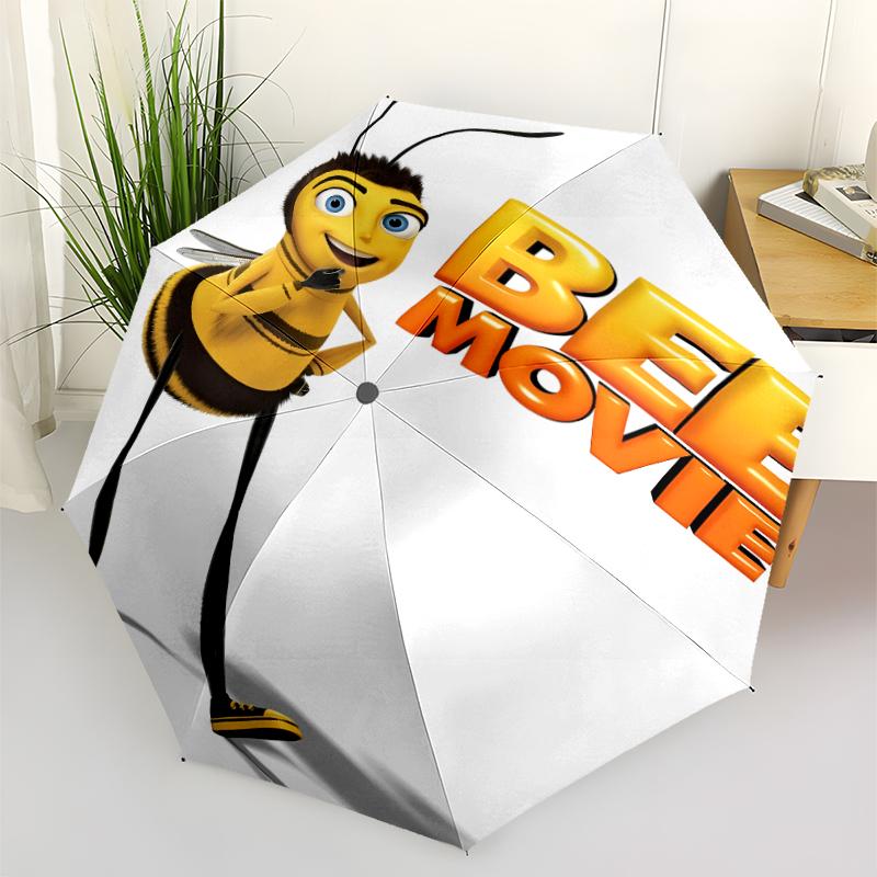 Bee Movie Print Automatic Umbrella, 8 Rib Iron Frame, Plastic Handle, Suitable for Outdoor Travel &Daily , Ideal Gift