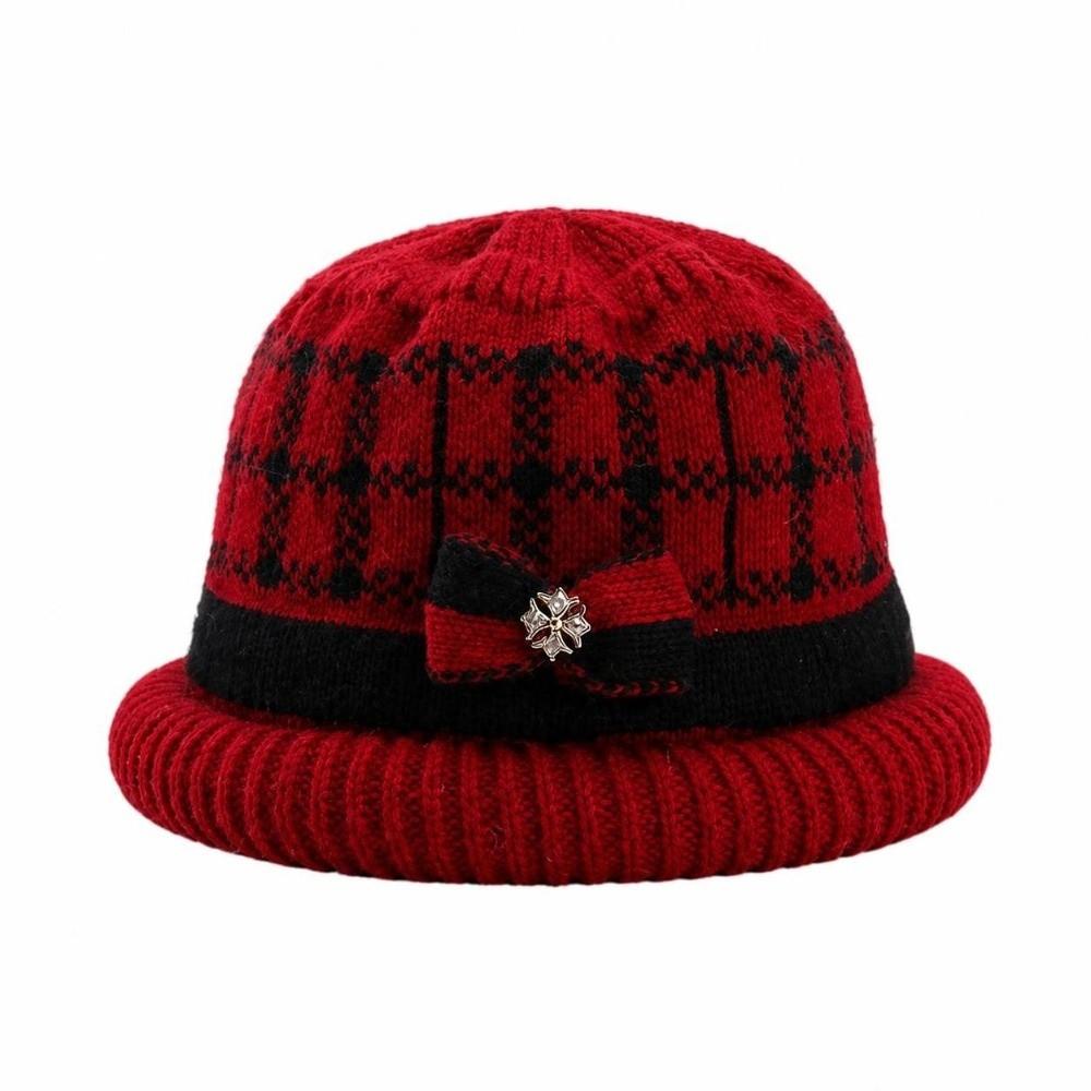 Thickened Knitted Woolen Hat Cold-proof Ear Protection Hat Fashion Dome Bow Bucket Cap Winter