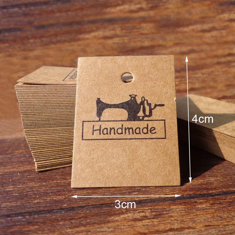 100pcs Handmade Kraft Paper Hanging Tags Sewing Machine Love Handmade Gift Packaging Baking Hanging Tags with Hemp Rope