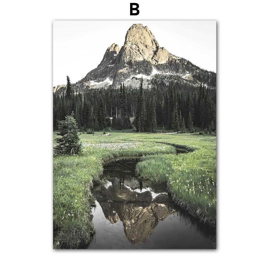 Green Mountain Waterfall Forest Leaves Landscape Posters And Prints Wall Art Canvas Painting Pictures For Living Room Home Decor