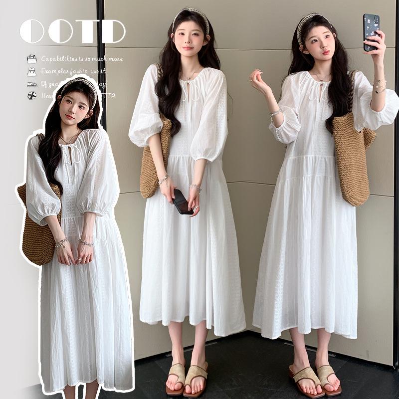 2026 French Spring/Summer Embroidered Loose White Dress Double Extra Large
