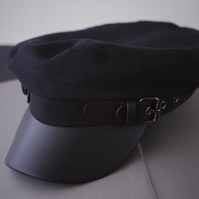 Retro Beret Hat Leather Buckle Painter Hat Warm Octagonal Hat All-match Winter