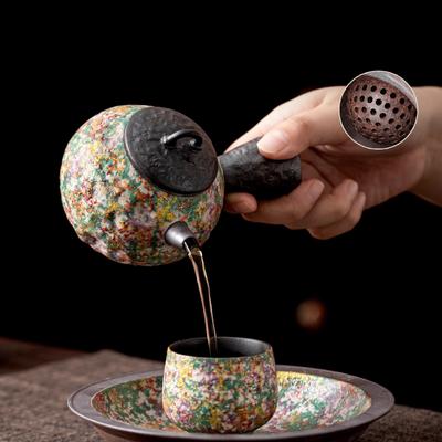 Rock Texture Side Handle Ceramic Teapot Personal Gongfu Tea Set for Solo Drinking Chinese Style Handmade Yixing Office Home Use