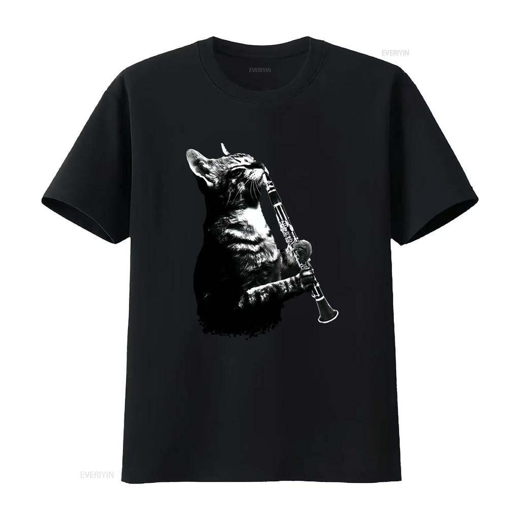 Cat Playing ClarineT T Shirt and Music Lover Clarinettist Birthday Musician Woodwind Instrument Idea vintage Washed homme