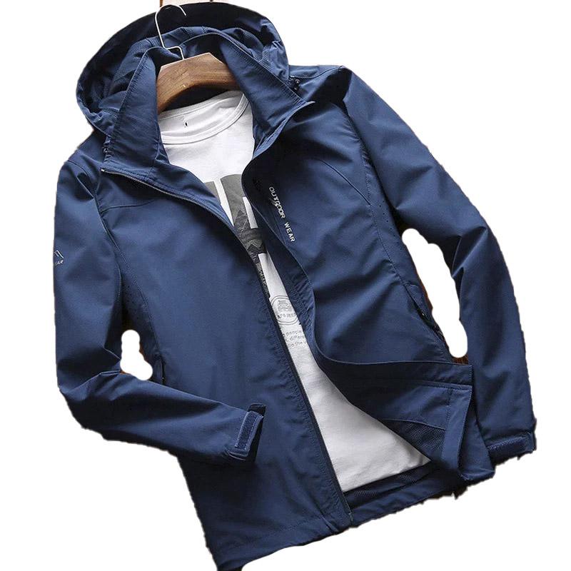 

Мужская уличная мужская осенняя тонкая однослойная водонепроницаемая дышащая быстросохнущая четырехсторонняя эластичная куртка XXXXL джинсовый синий
