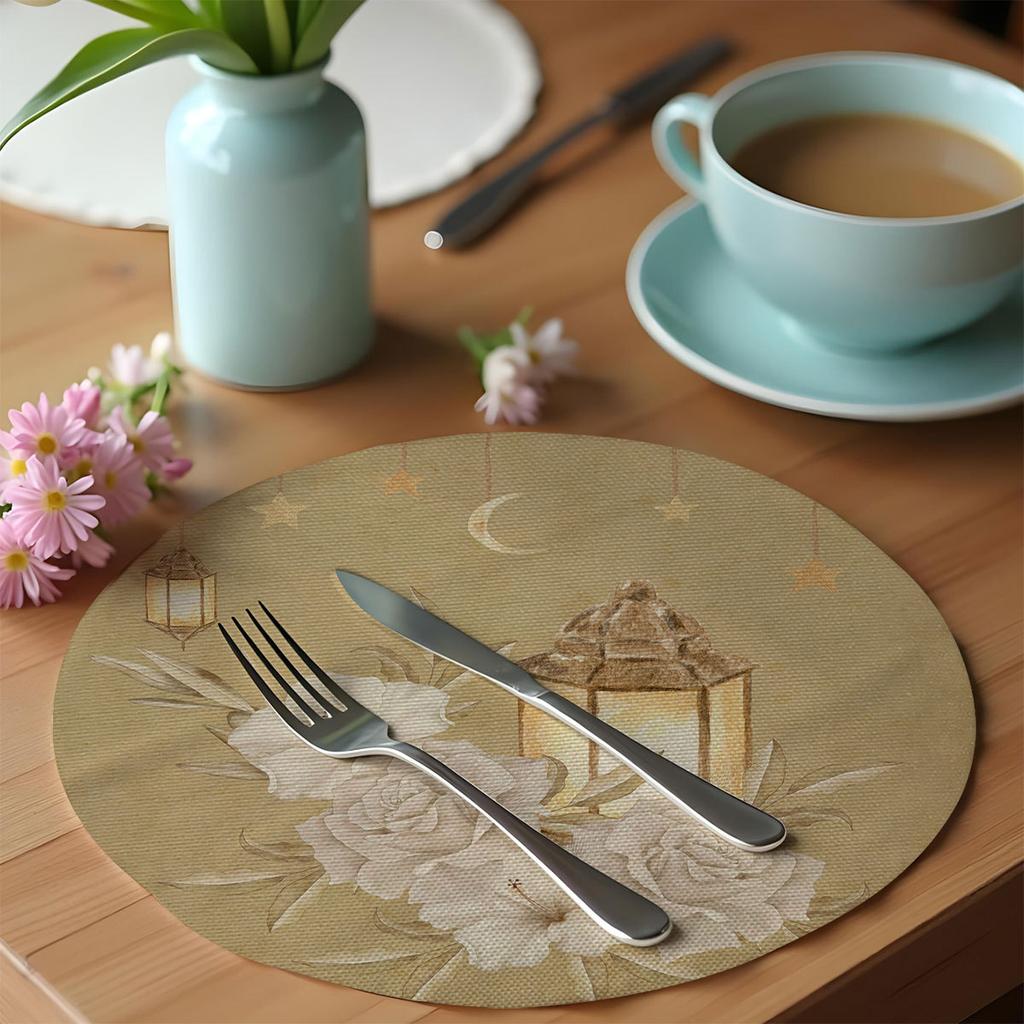 Round Plate Dining Mat Ramadan Festival Party Dinner Tablecloth Decoration Muslim Islamic Eid Al-Fitr Tableware Pad Decor