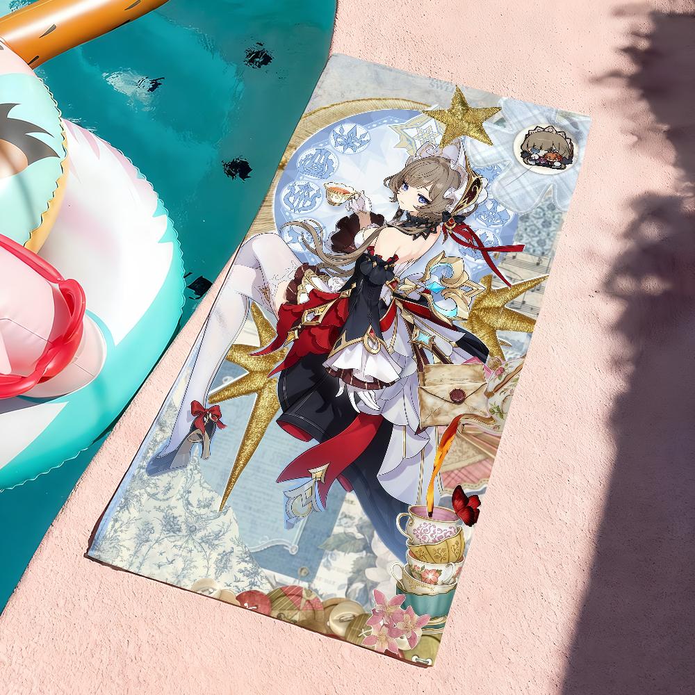 Game G-Genshin I-Impacts S-Sandrones Towel Sports Quick Dry Travel Camping Sandproof Soft Light Large Beach Towel