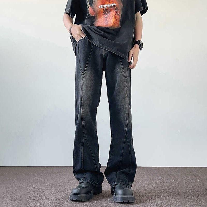 JYL Men s Jeans American Cargo Summer Washed Loose Straight Denim S