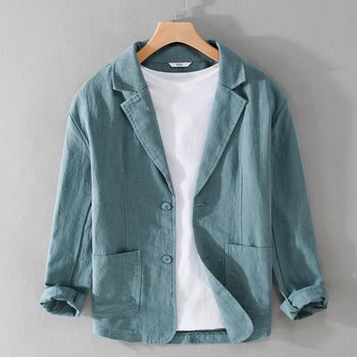 Blazers de Hombre Primavera Verano para Hombre Desplazamiento Diario Chaquetas Casuales Transpirables Slim Algodón Lino Chaqueta con Botones Ropa de Hombre