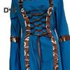 Damenkleid im mittelalterlichen königlichen Stil, mit Schnürung, Kapuze und Fledermausärmeln, Maxikleid mit Taillenbesatz, quadratischem Kragen, Bühnenauftritt, Halloween, Renaissance, Cosplay