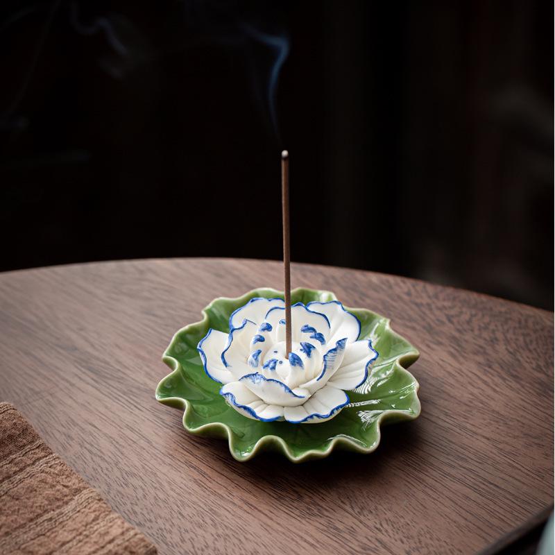 Summer Lotus Leaf Incense Holder: Handcrafted, Four Colors, Perfect for Tea Room or Table.