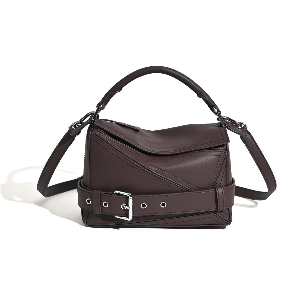 2025 Autumn Geometric Cowhide Crossbody Biker Bag - Large Capacity Genuine Leather Handbag for Women