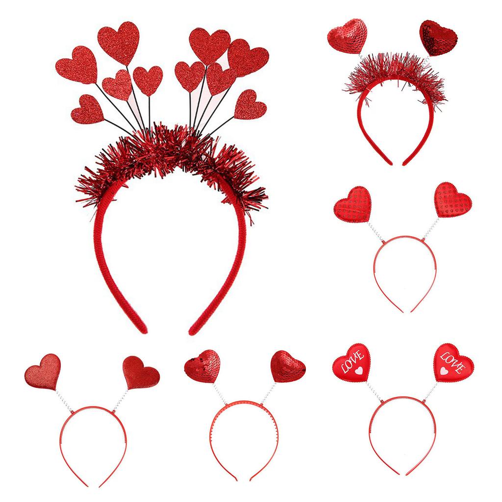 Valentines Day Cute Love Heart Headband Sequins Love Head Bopper Hair Hoop for Party Props Holiday Costume Accessory
