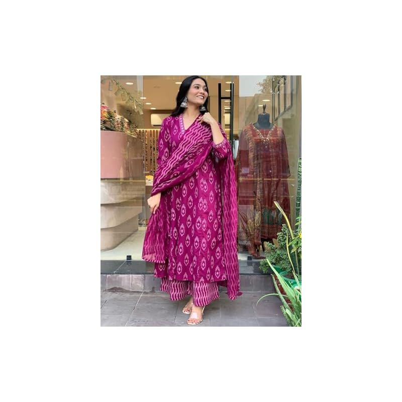 Alvami Women Anarkali Kurta and Pant Set with Dupatta (XL) Maroon L