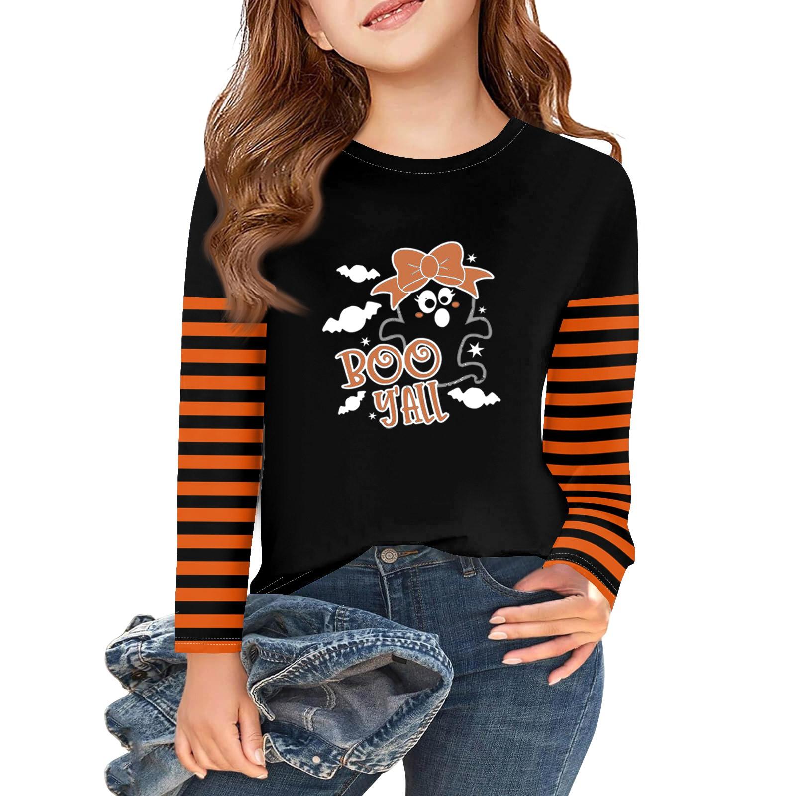 

Girls Long Sleeve Halloween Day T Shirts Kids Fall Tops Crewneck Basic Tees 2-11Y 150