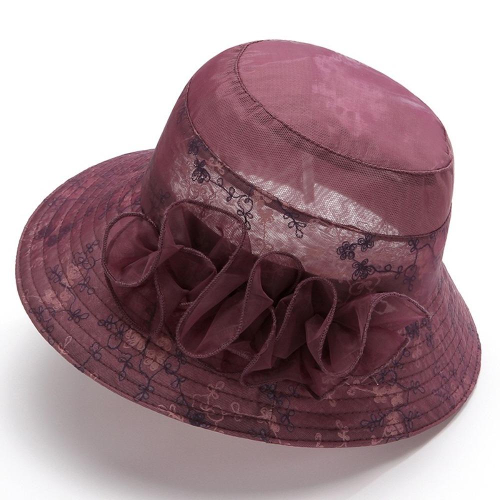 Wide Brim Sun hat Flower Thin Basin Hat Elegant Middle-aged Fisherman Hat