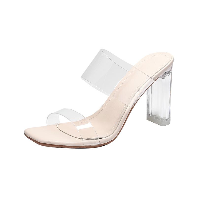 

Leather sheepskin with crystal heel transparent sandals women s new medium heel cool slippers women s summer 2024 40